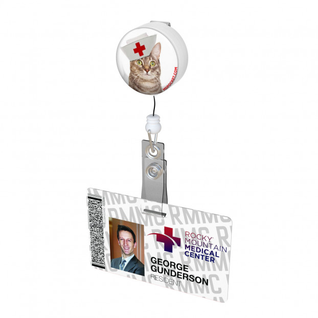 Nurse Kitty Button Badge Reel 